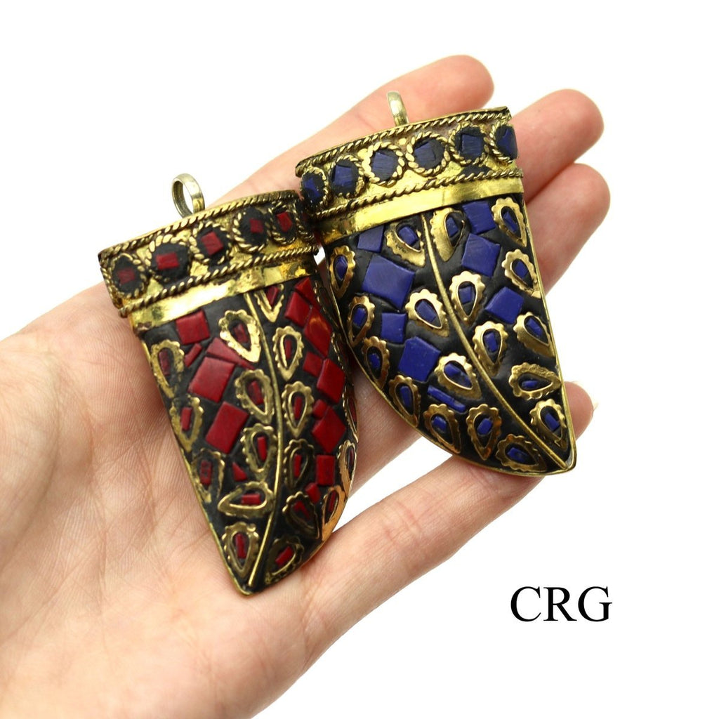 Brass Horn Pendant (2 Pieces) Size 2 Inches (Random Colors) (INJD)