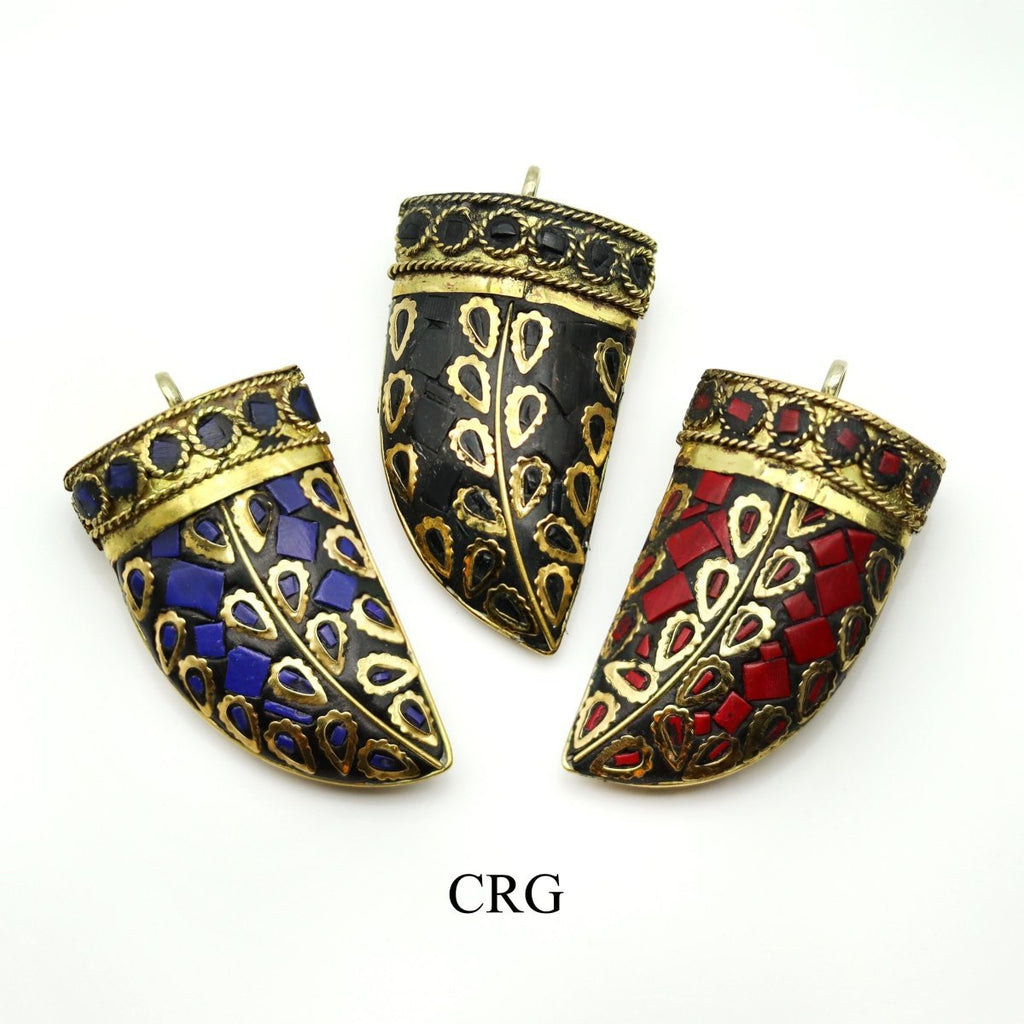 Brass Horn Pendant (2 Pieces) Size 2 Inches (Random Colors) (INJD)
