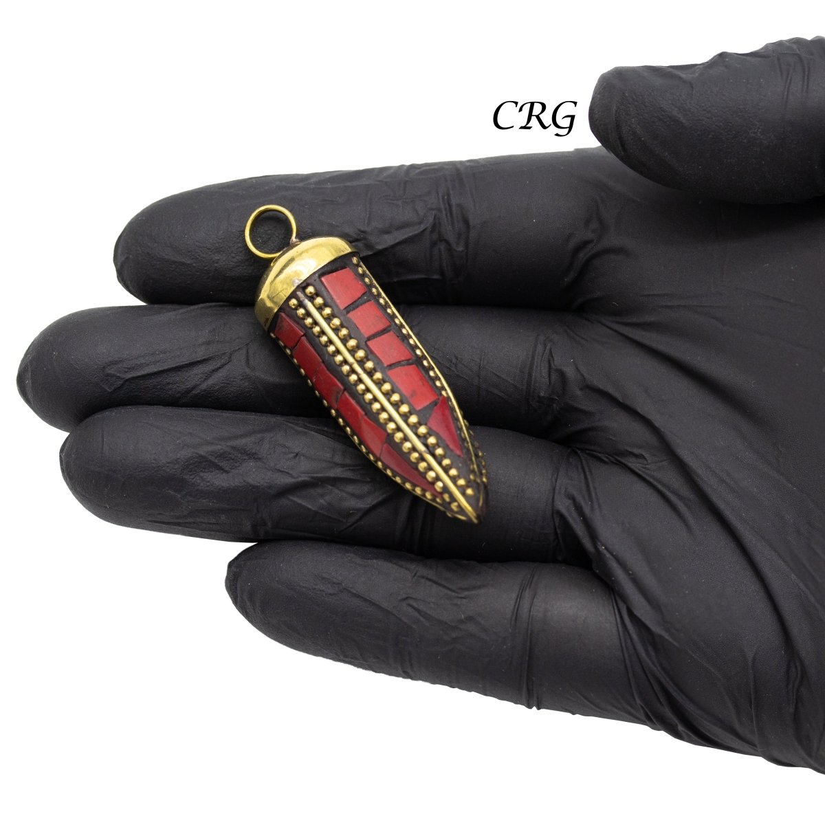 Brass Horn Pendant with Assorted Color Inlay (2 Inches) (1 Piece) (INJD)
