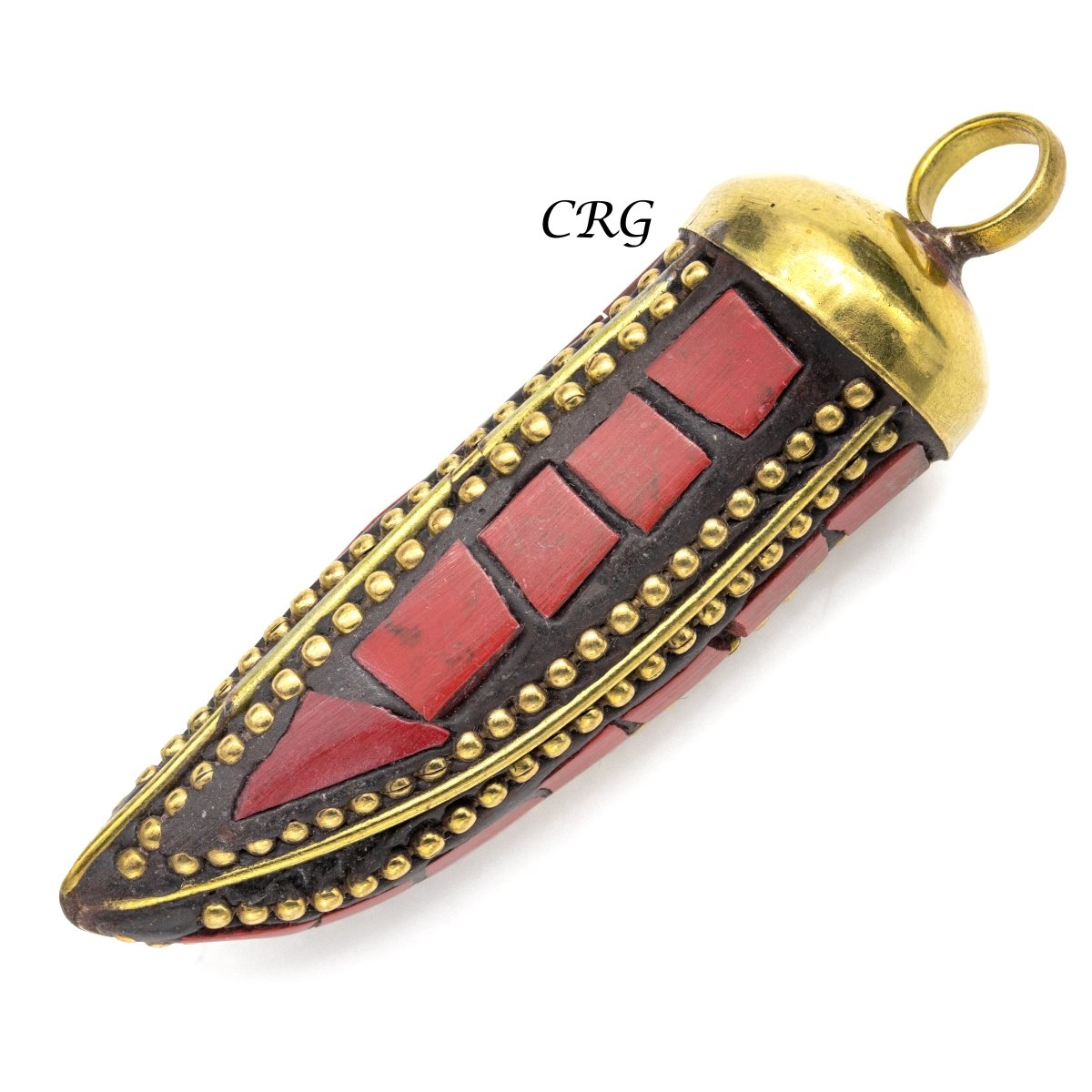 Brass Horn Pendant with Assorted Color Inlay (2 Inches) (1 Piece) (INJD)
