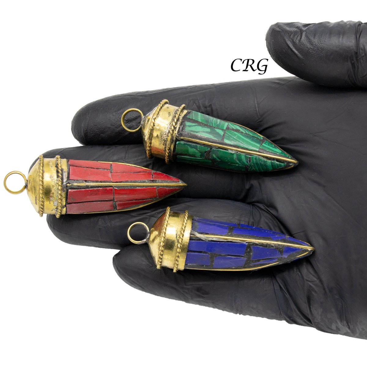 Brass Horn Pendant with Assorted Color Inlay (2.5 Inches) (1 Piece) (INJD)
