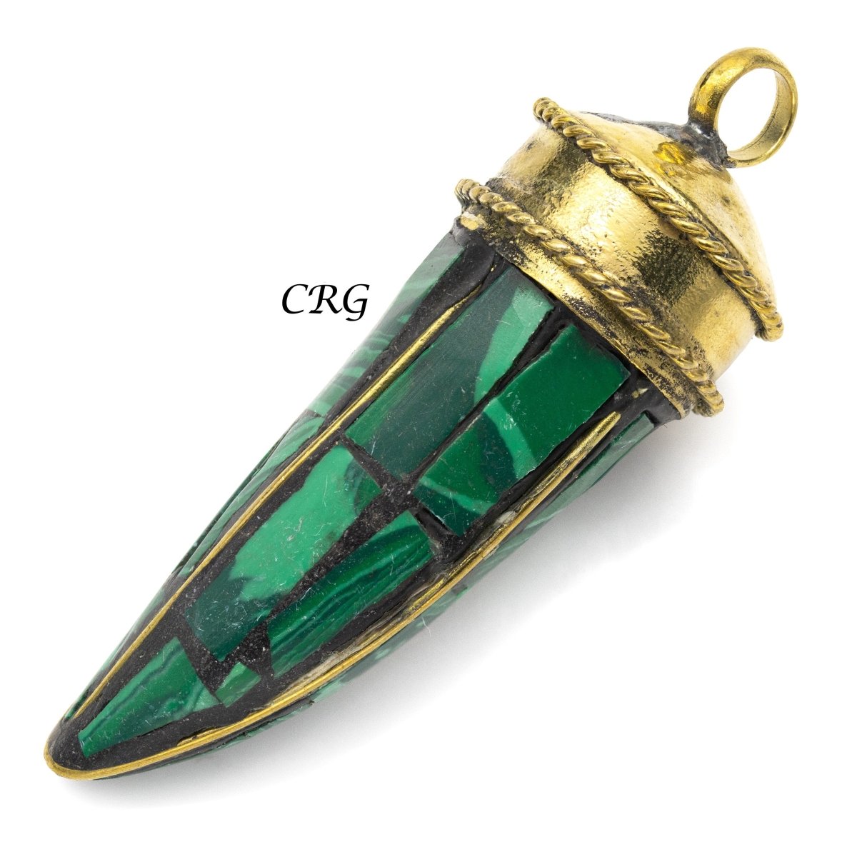 Brass Horn Pendant with Assorted Color Inlay (2.5 Inches) (1 Piece) (INJD)