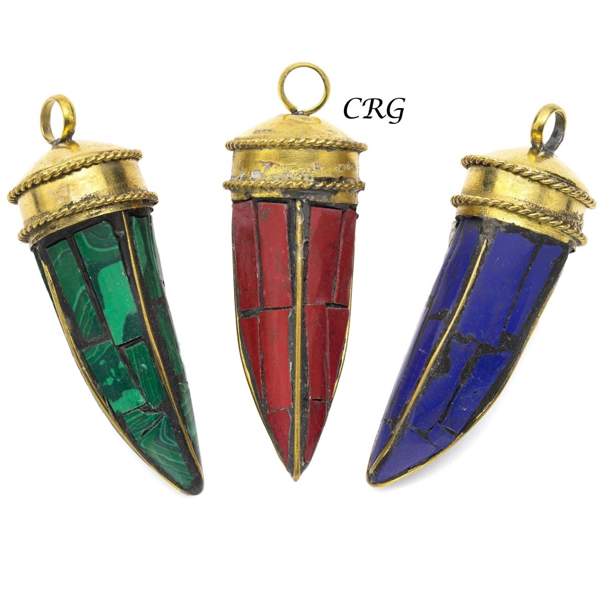 Brass Horn Pendant with Assorted Color Inlay (2.5 Inches) (1 Piece) (INJD)