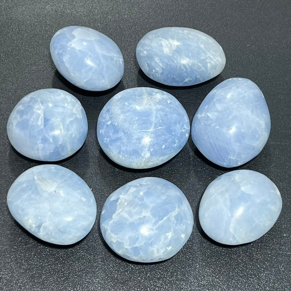 Blue Calcite Large Freeform Palm Stones (2-3 Inches) Polished Carving