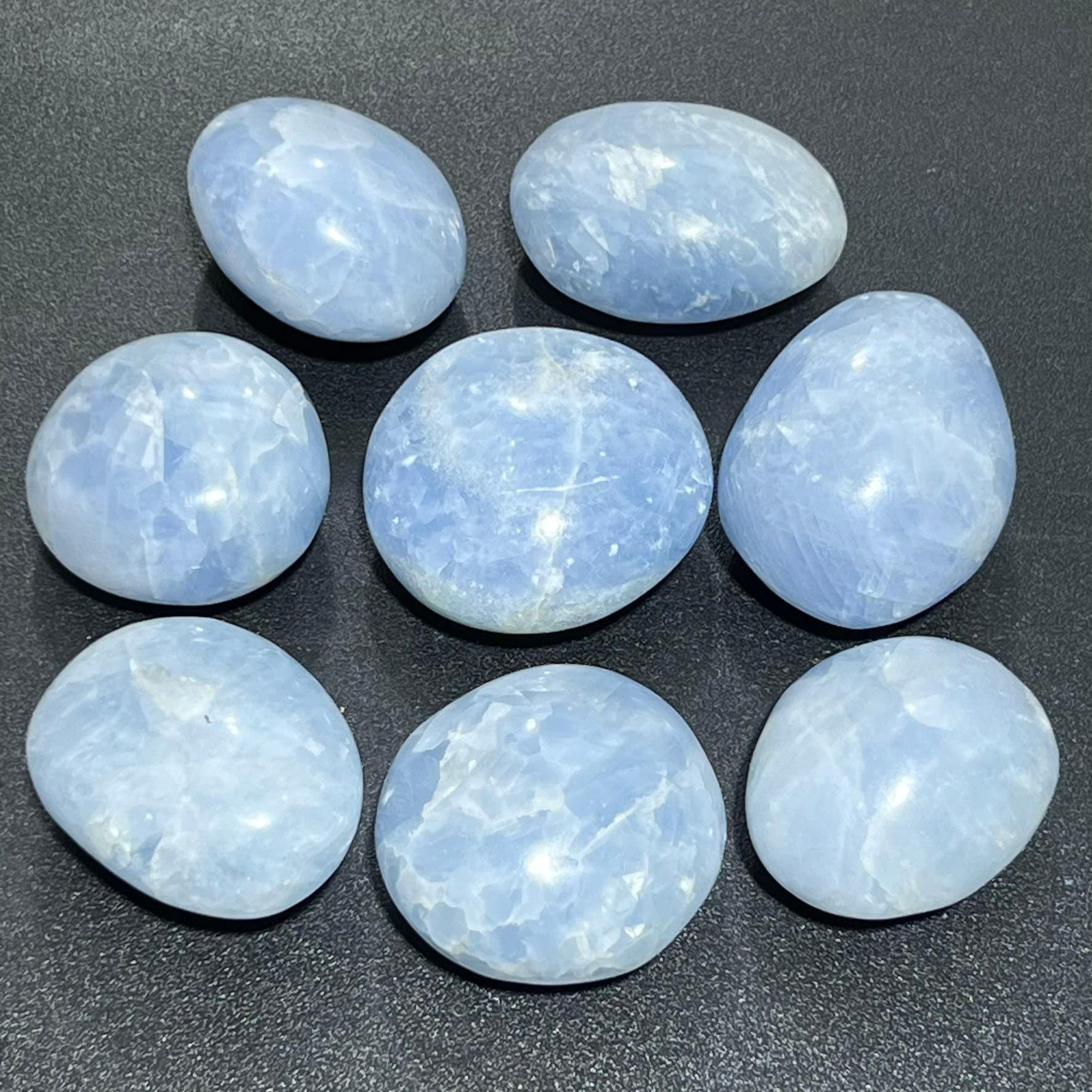 Blue Calcite Large Freeform Palm Stones (2-3 Inches) Polished Carving