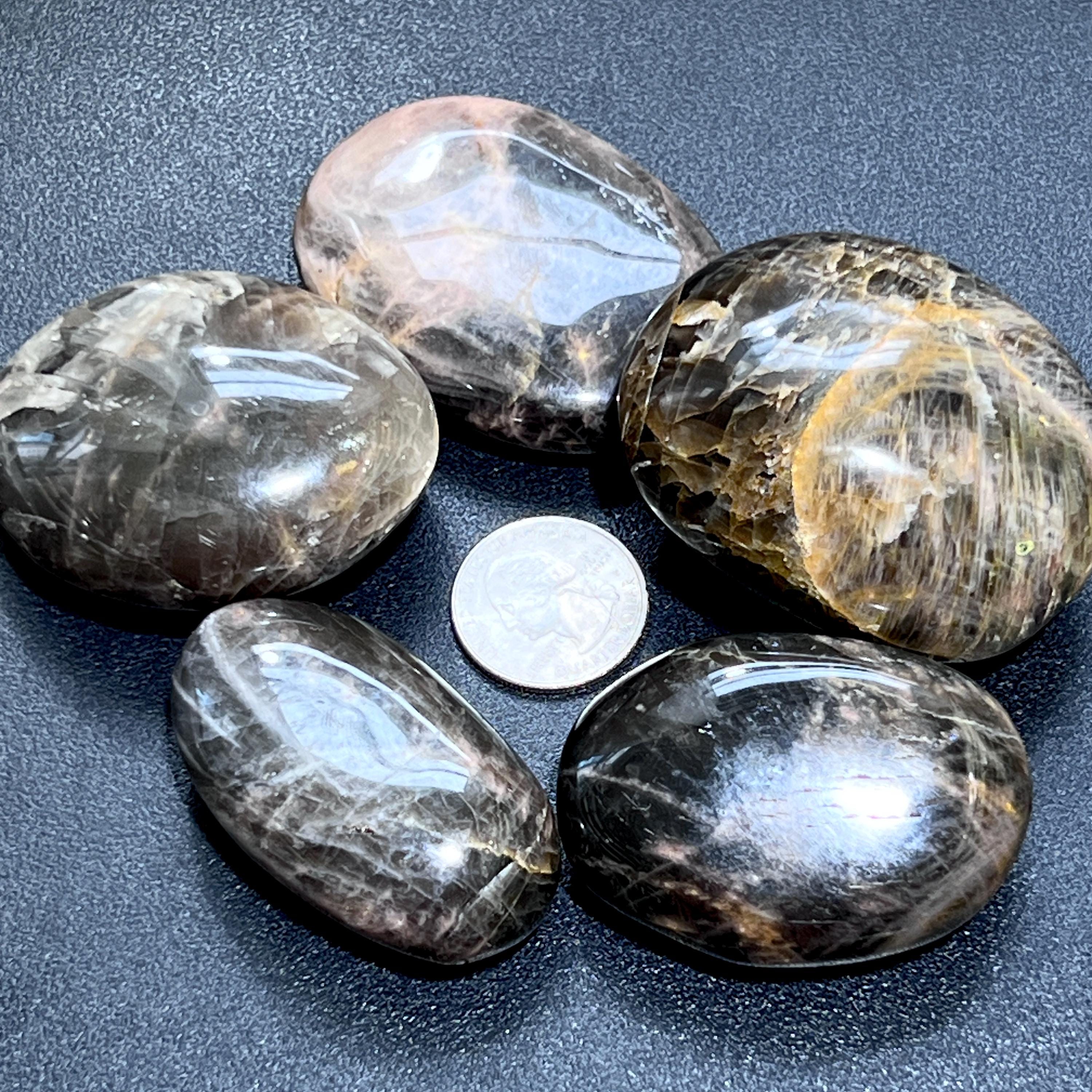 Black Moonstone Crystal Palm Stone Carving