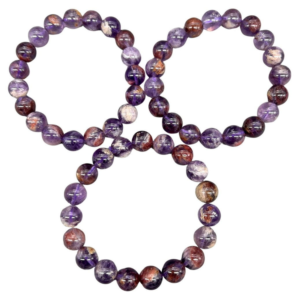Amethyst and Goethite Round Bead Stretch Bracelet (10 mm) (1 Piece)