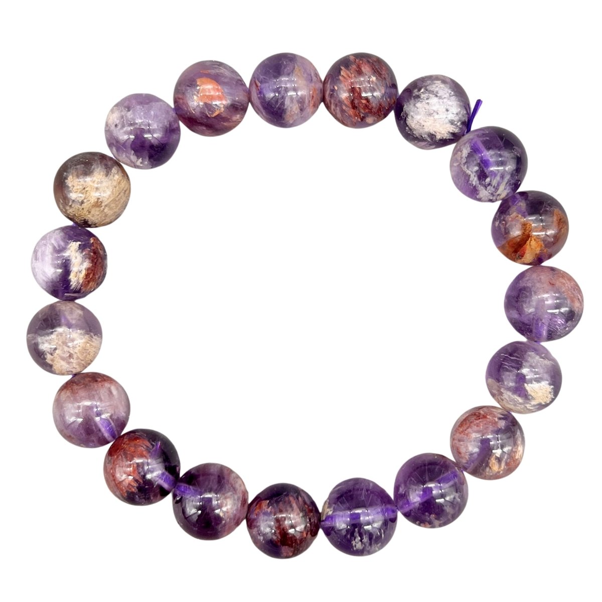 Amethyst and Goethite Round Bead Stretch Bracelet (10 mm) (1 Piece)