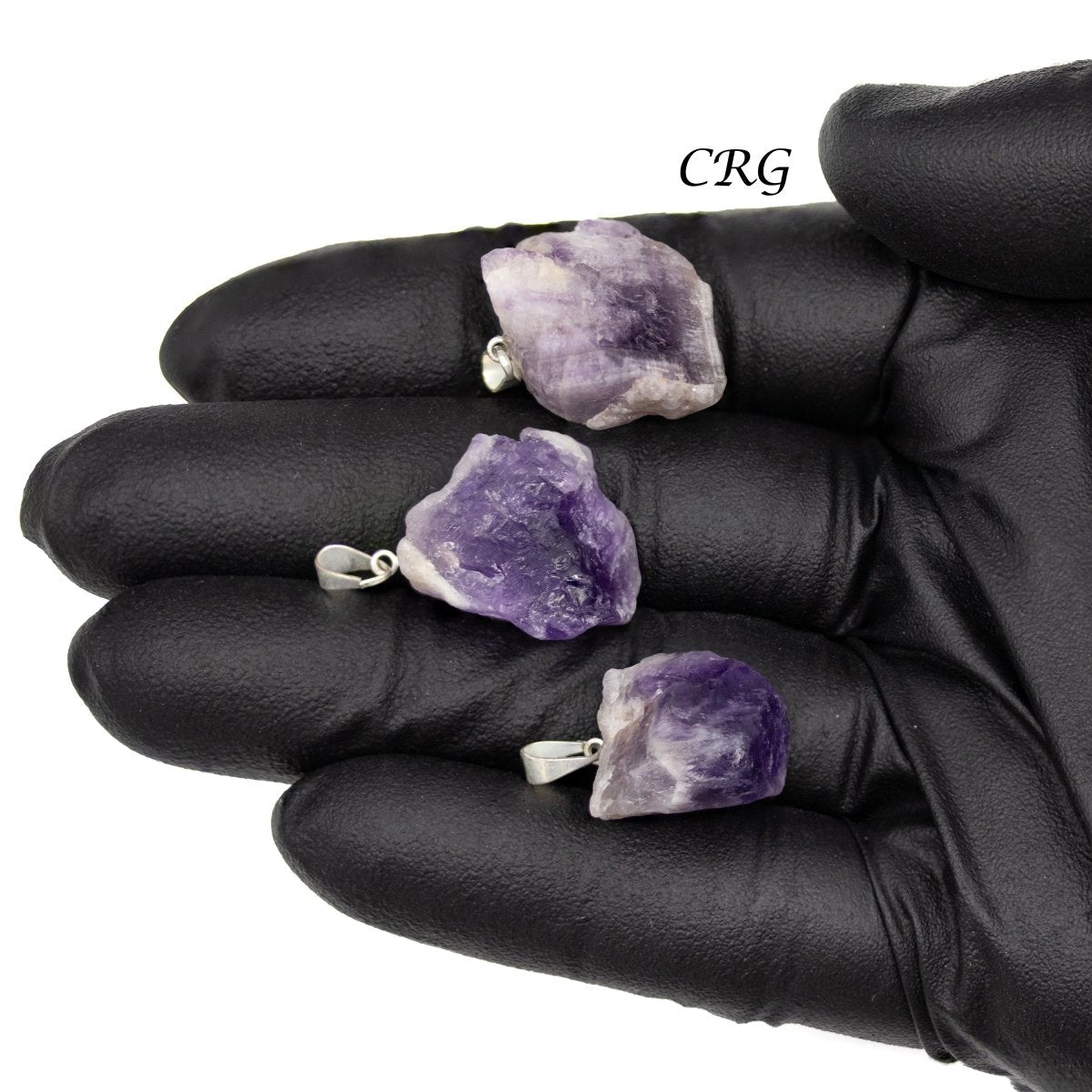 Amethyst and Goethite Rough Pendant with Silver Plated Bail (0.5 Inch) (5 Pieces)