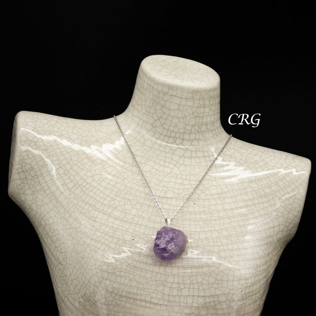Amethyst and Goethite Rough Pendant with Silver Plated Bail (0.5 Inch) (5 Pieces)