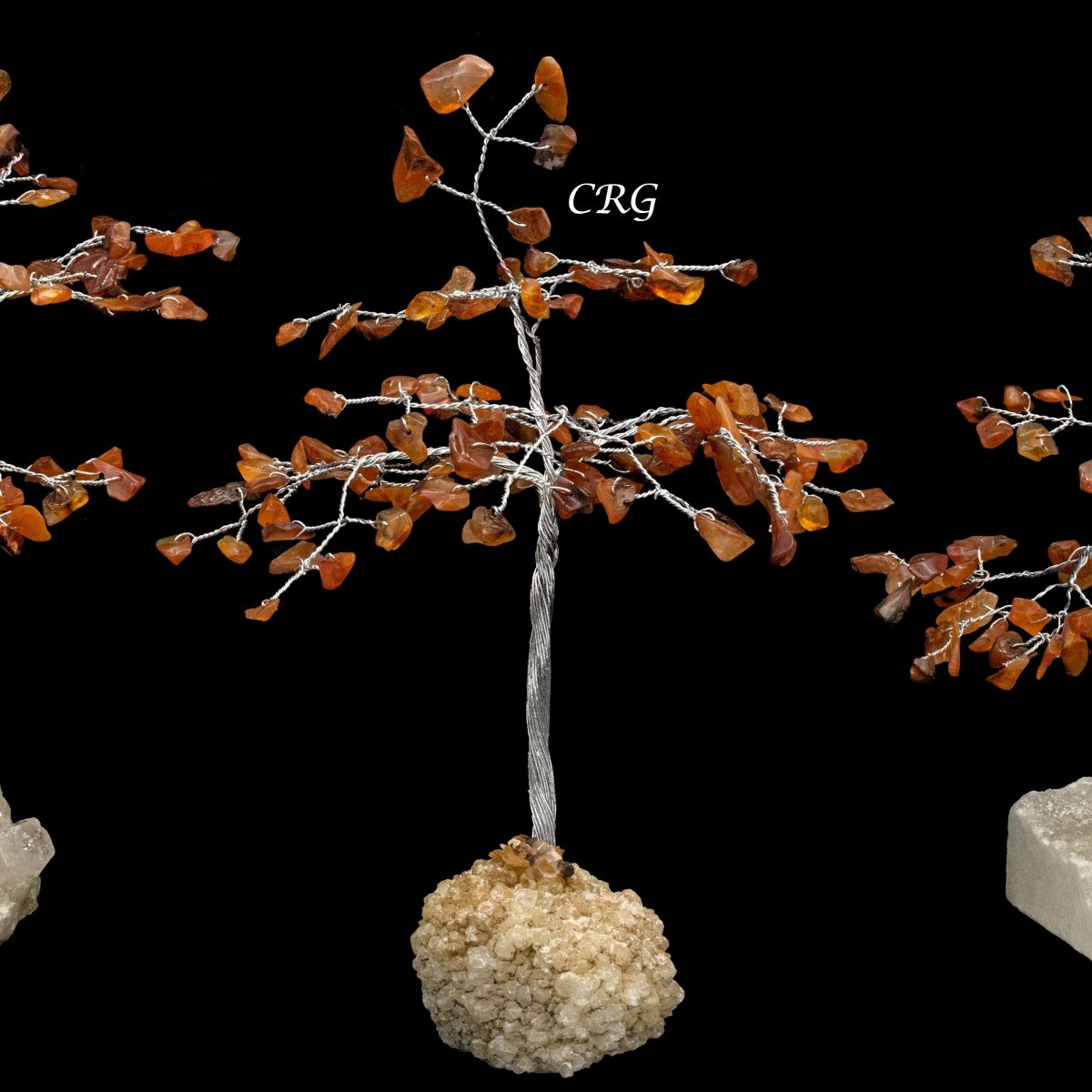 Carnelian 100 Chip Tree with Cluster Base and Silver Wire (1 Piece) Size 6 Inches Gemstone Tree