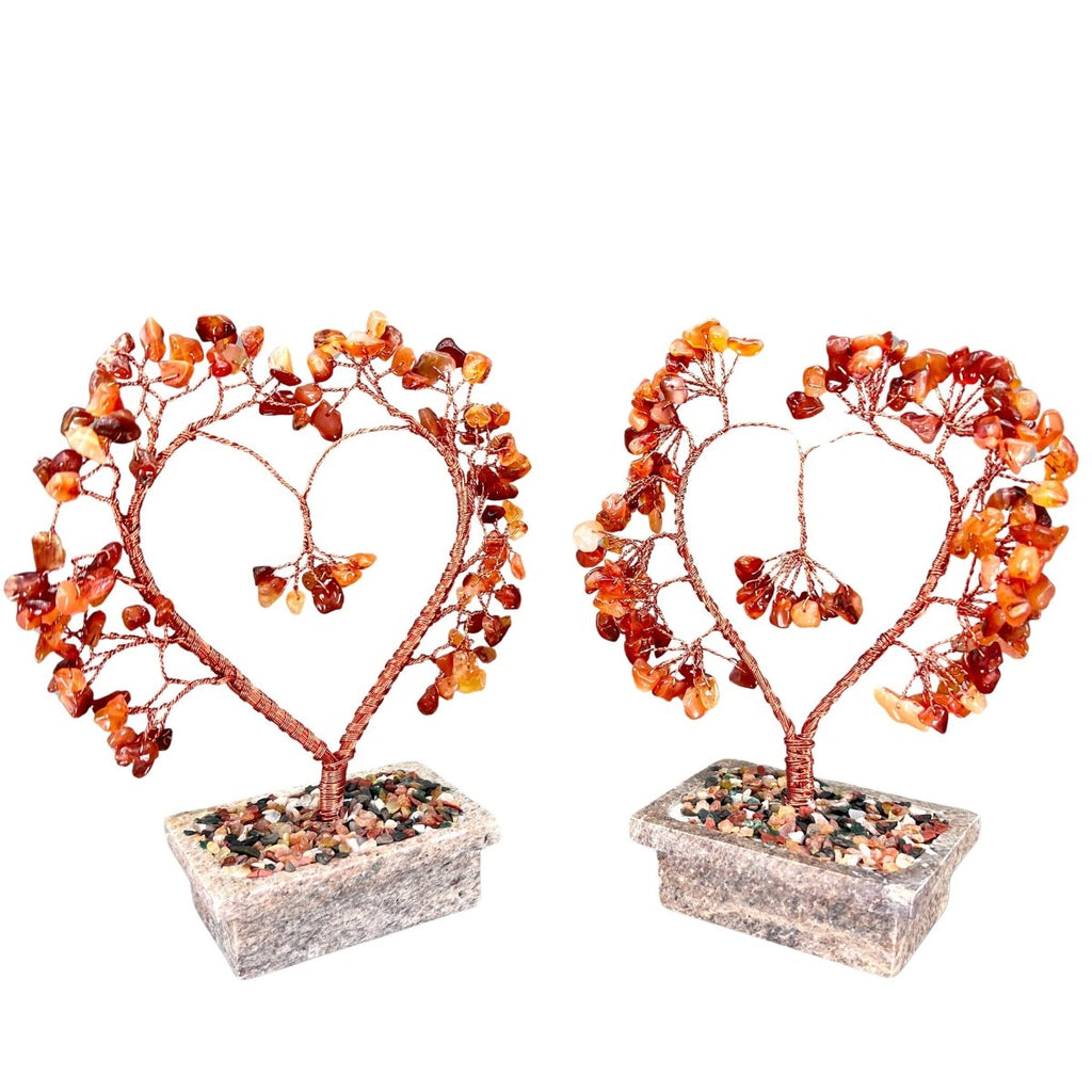 Carnelian Large Gemstone Tree Copper Wire On Soapstone Base (5 To 6 Inches) (Set Of 2) Crystal Chip Style Decorative Display