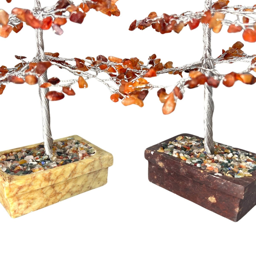 Carnelian Large Gemstone Tree Silver Wire On Soapstone Base (5 to 6 Inches) (Set of 2) Crystal Chip Style Decorative Display