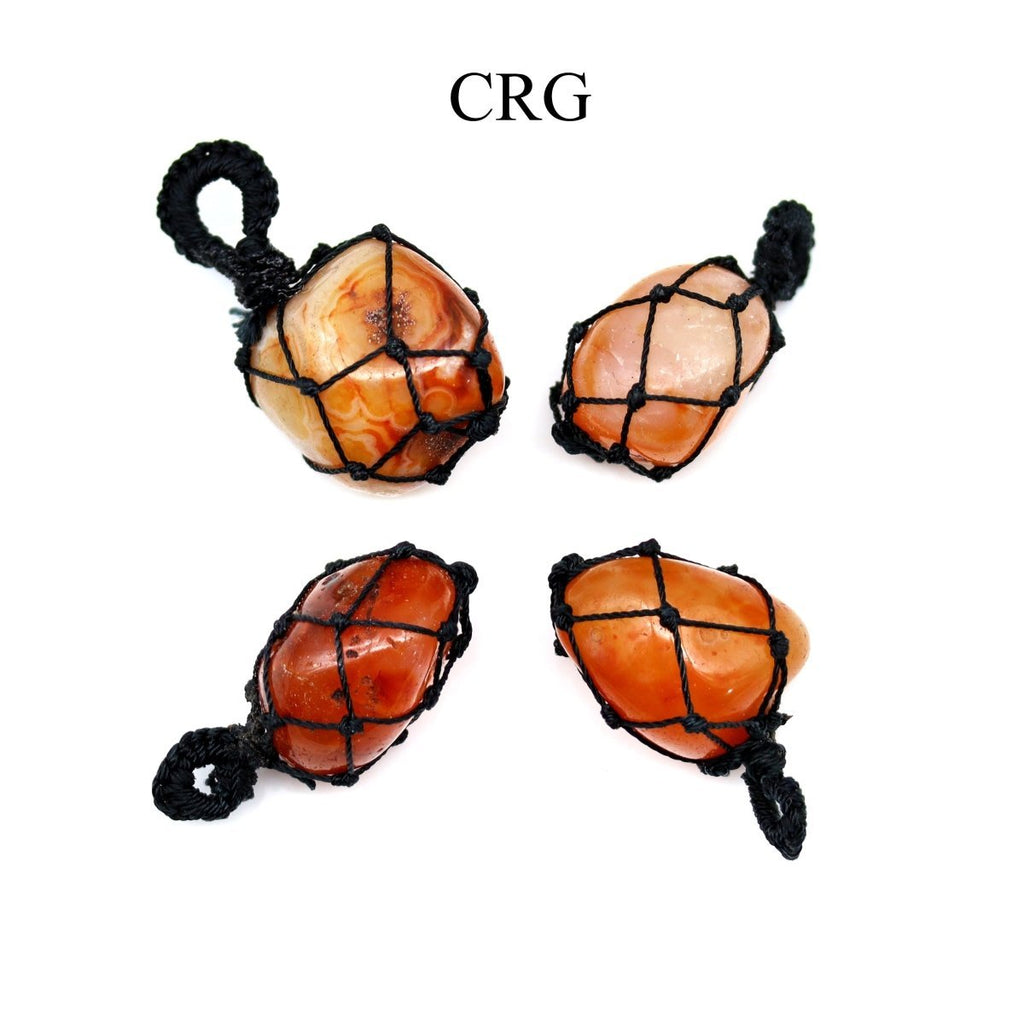 Carnelian Tumbled Pendant with Black Cord Macramé (1 Inch) (5 Pieces) (INJD)