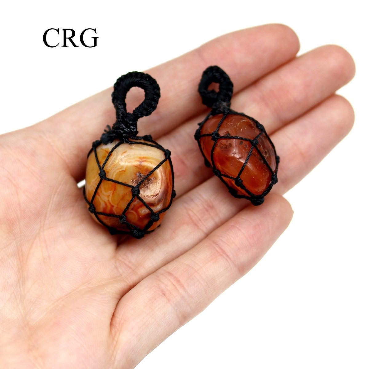 Carnelian Tumbled Pendant with Black Cord Macramé (1 Inch) (5 Pieces) (INJD)