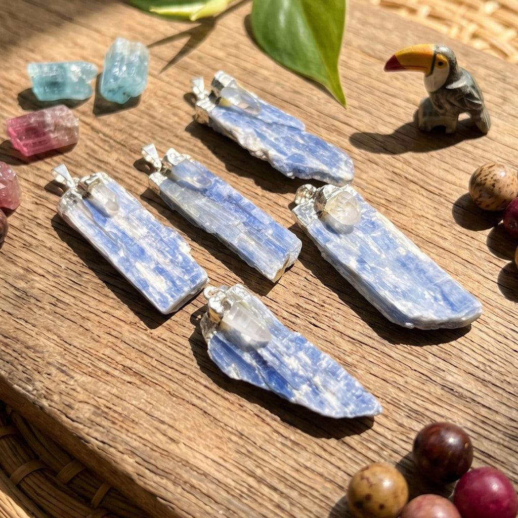 Kyanite and Quartz Crystal Pendant (Silver Plated)