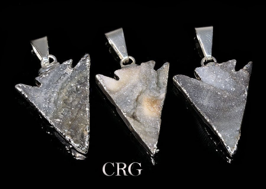 Agate Druzy Arrowhead Pendant with Silver Plating (1 Inch) (1 Piece)