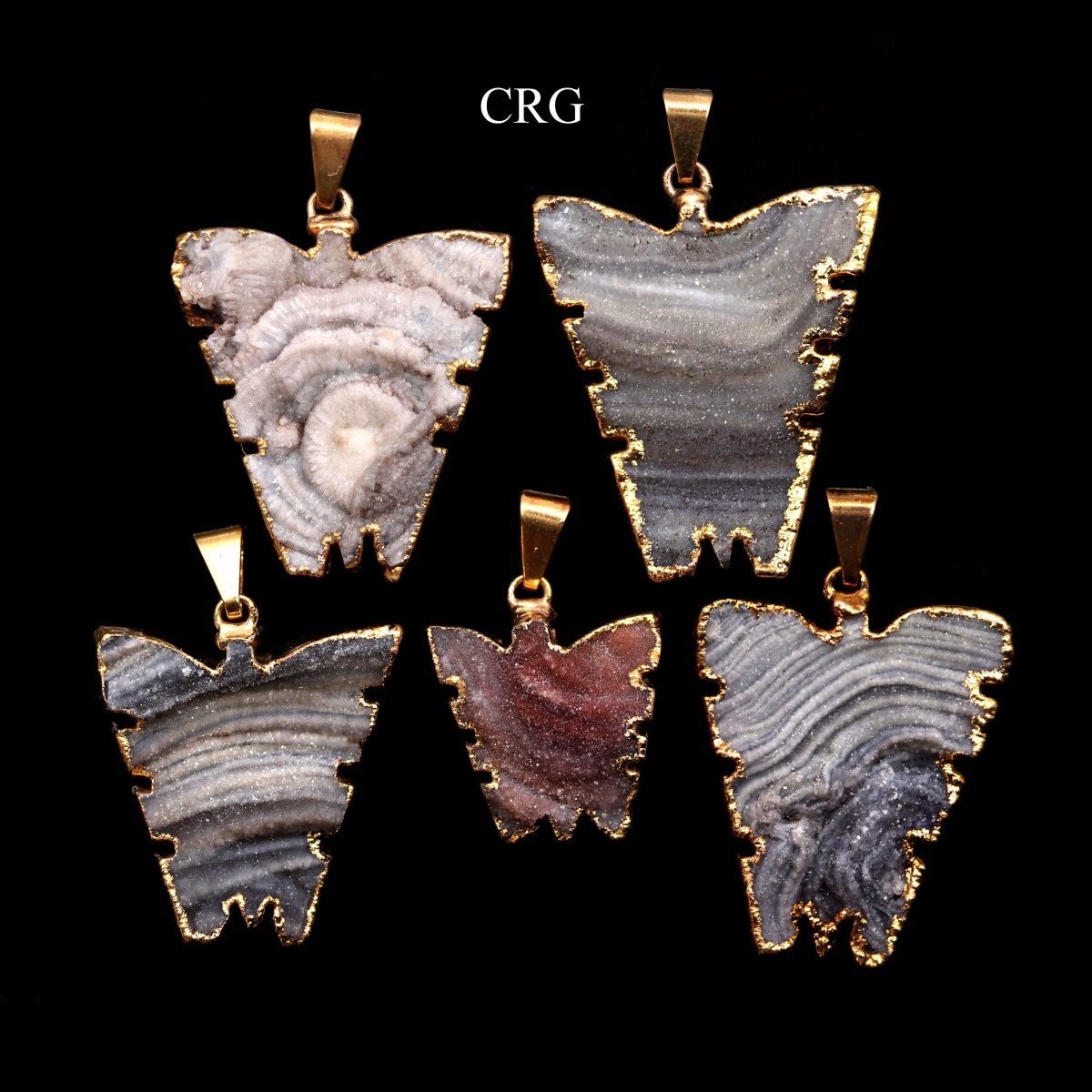 Agate Druzy Butterfly Pendant with Gold Plating (1 To 1.5 Inches) (1 Piece)