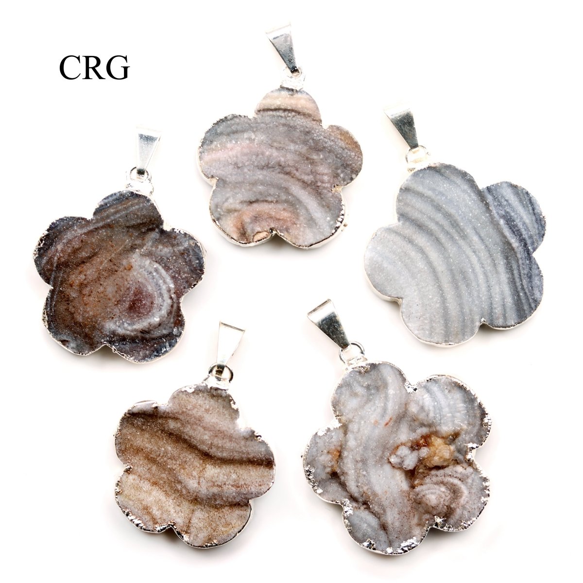 Agate Druzy Flower Pendant with Silver Plating (1 Inch) (1 Piece)