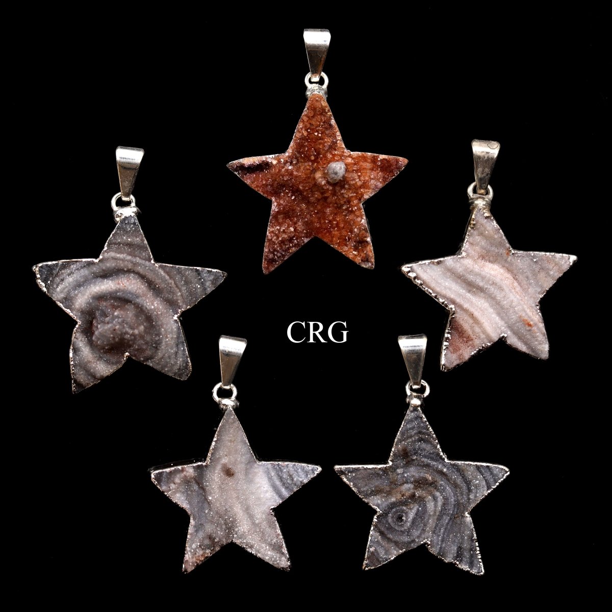 Agate Druzy Star Pendant with Silver Plating (1 Inch) (1 Piece)
