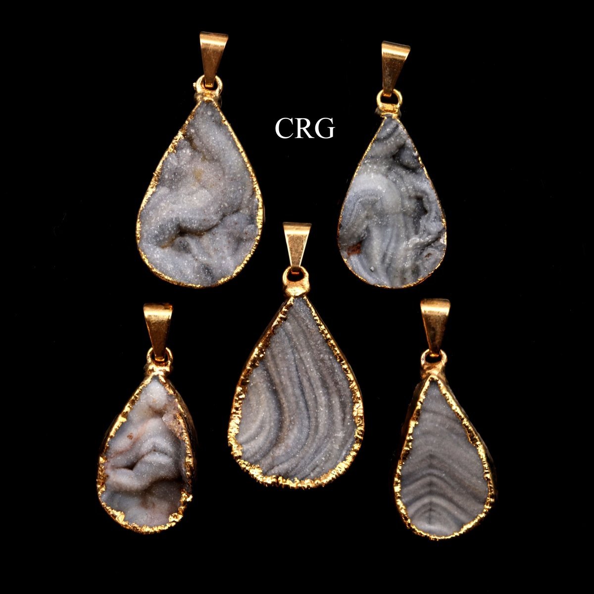 Agate Druzy Teardrop Pendant with Gold Plating (1 Inch) (1 Piece)