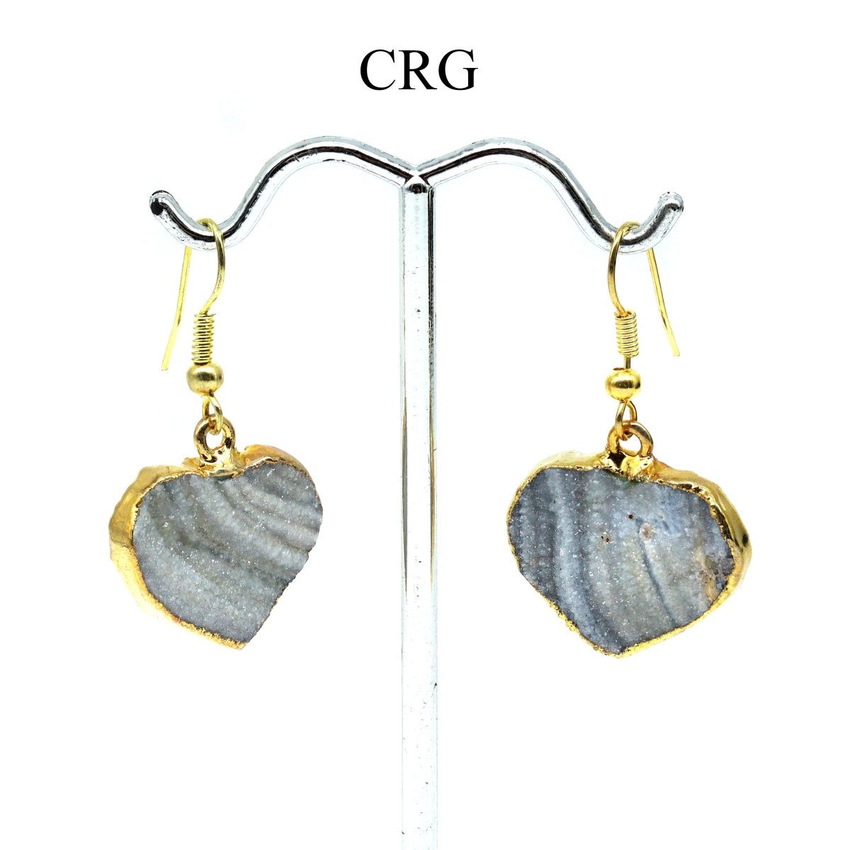 Chalcedony Agate Heart Earrings with Gold Plating (0.5 Inch) (1 Pair)