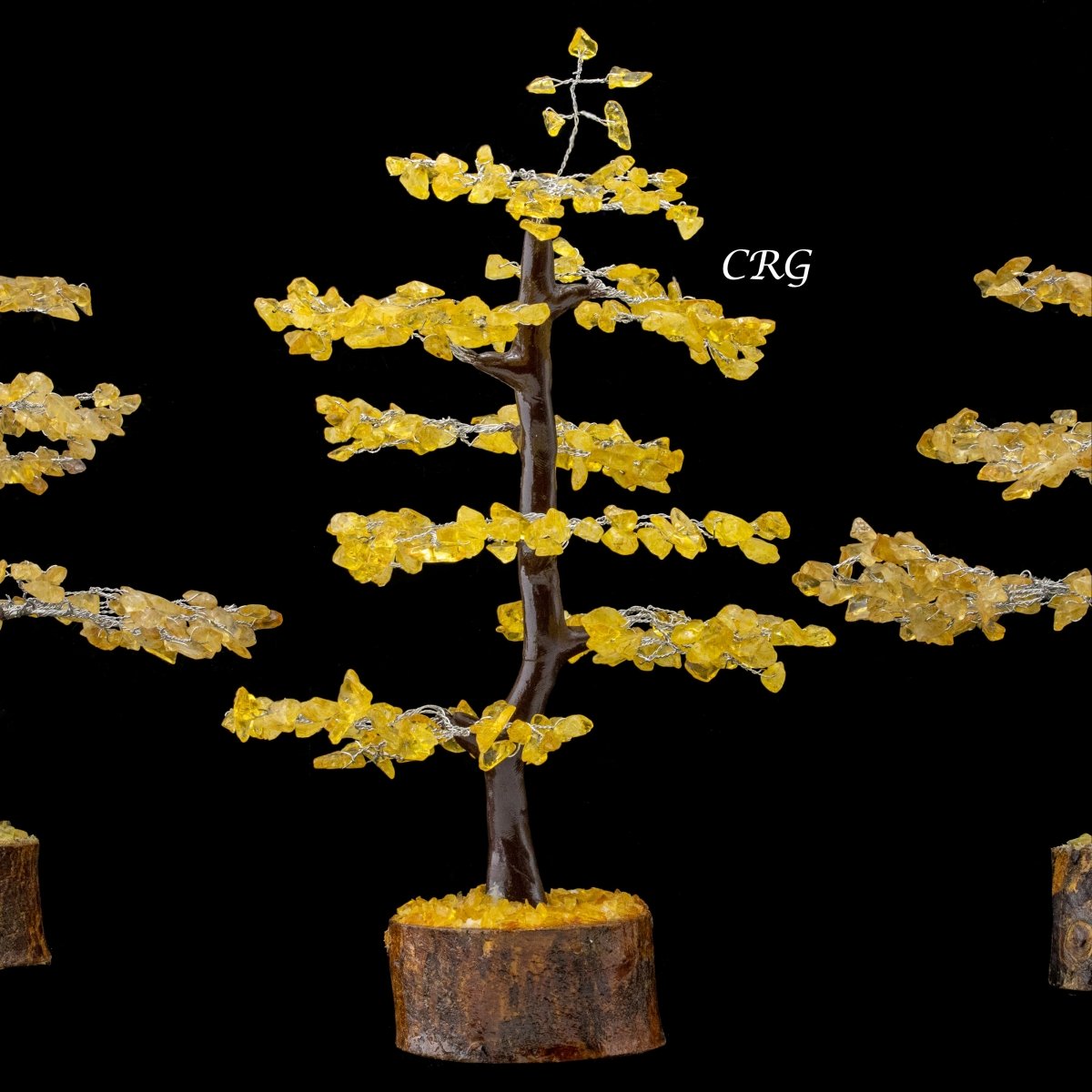 Citrine 300 Chip Tree with Wood Base and Silver Wire (1 Piece) Size 9 Inches Crystal Gemstone Tree