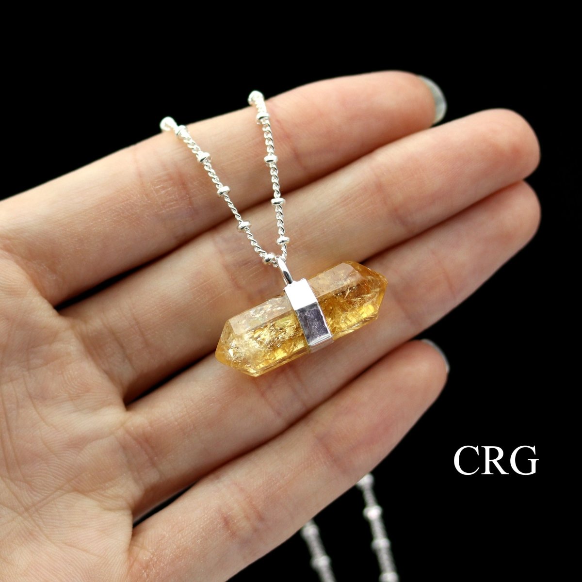 Citrine Double Terminated Point Necklace with Silver Plating (17 Inches) (1 Piece)