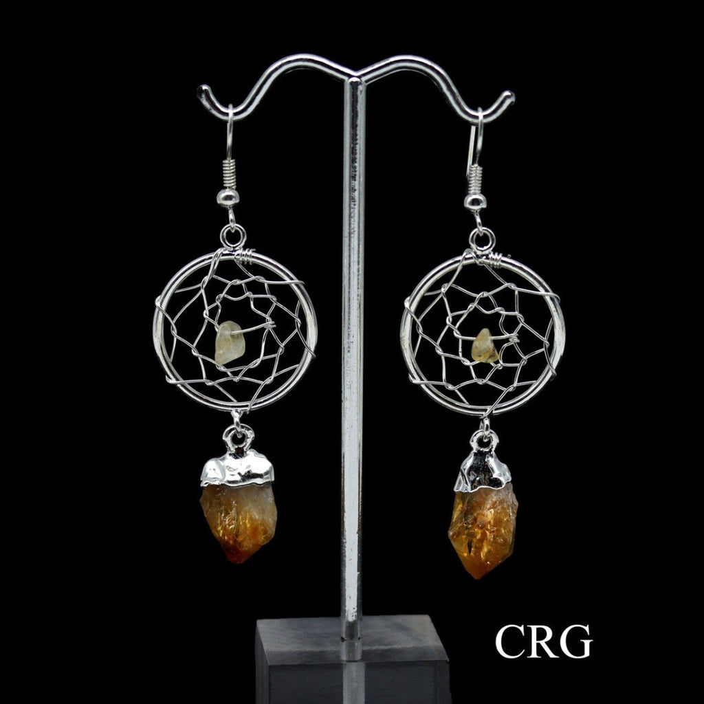 Citrine Point Dream Catcher Earrings with Silver Plating (2 Inches) (1 Pair)