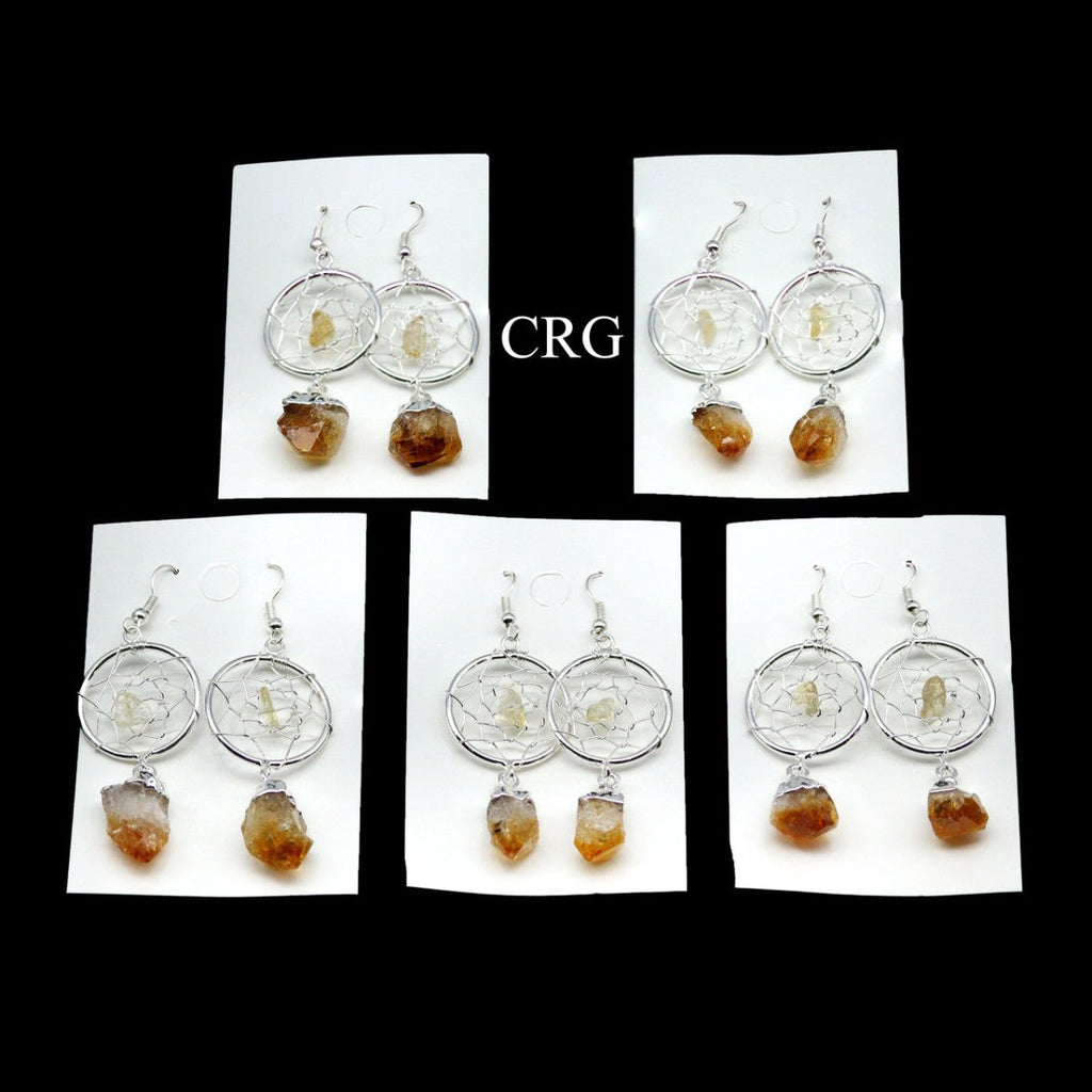 Citrine Point Dream Catcher Earrings with Silver Plating (2 Inches) (1 Pair)