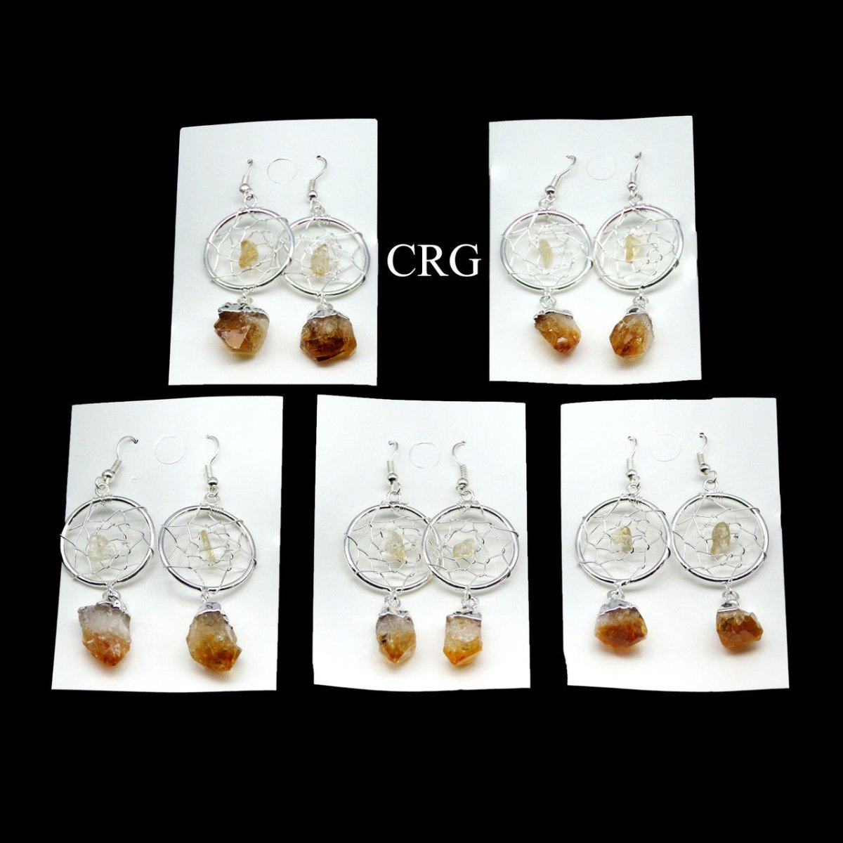 Citrine Point Dream Catcher Earrings with Silver Plating (2 Inches) (1 Pair)