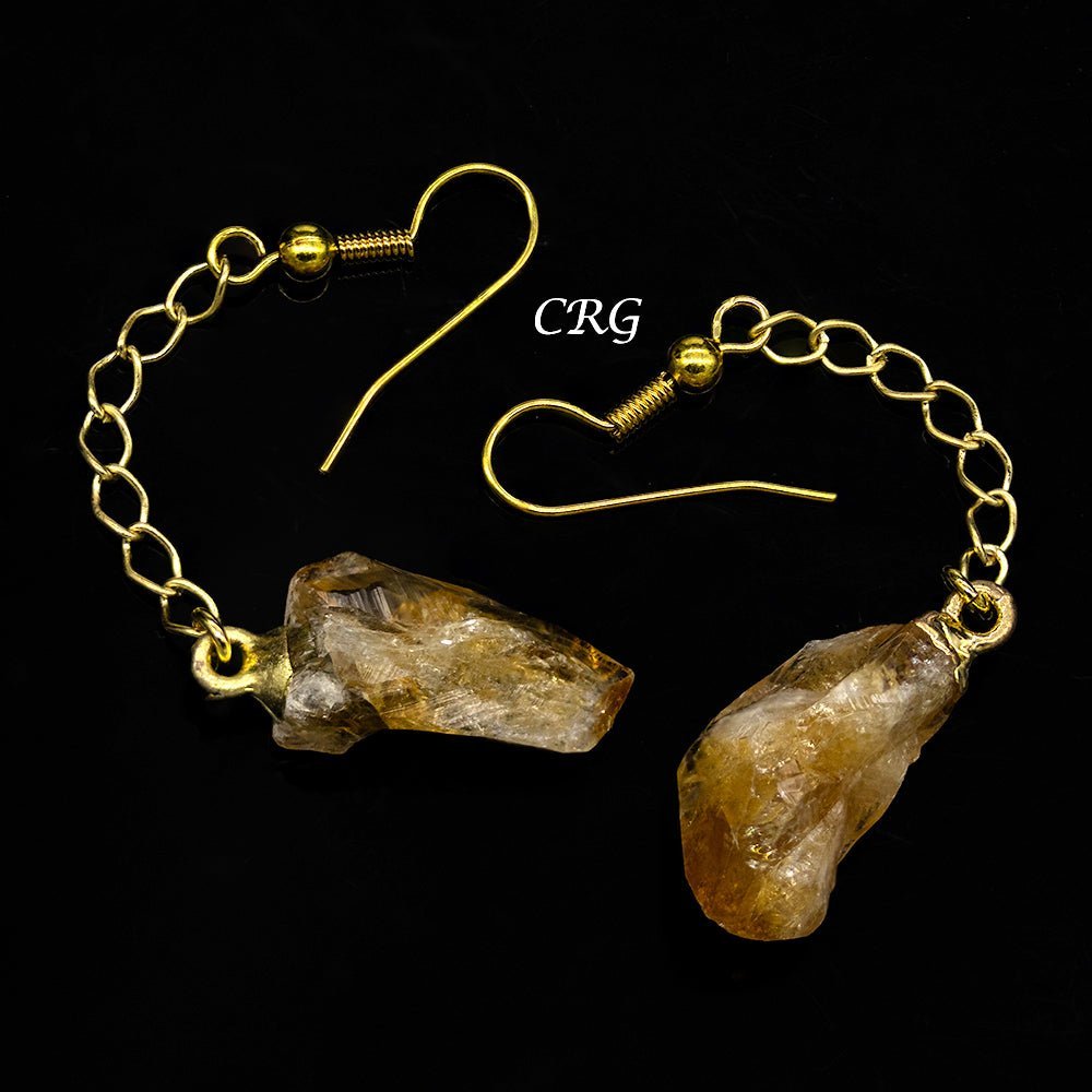 Citrine Point Earrings with Gold Plated Wire (2 Inches) (1 Pair)