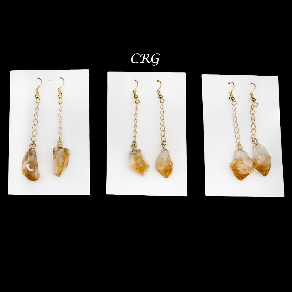 Citrine Point Earrings with Gold Plated Wire (2 Inches) (1 Pair)