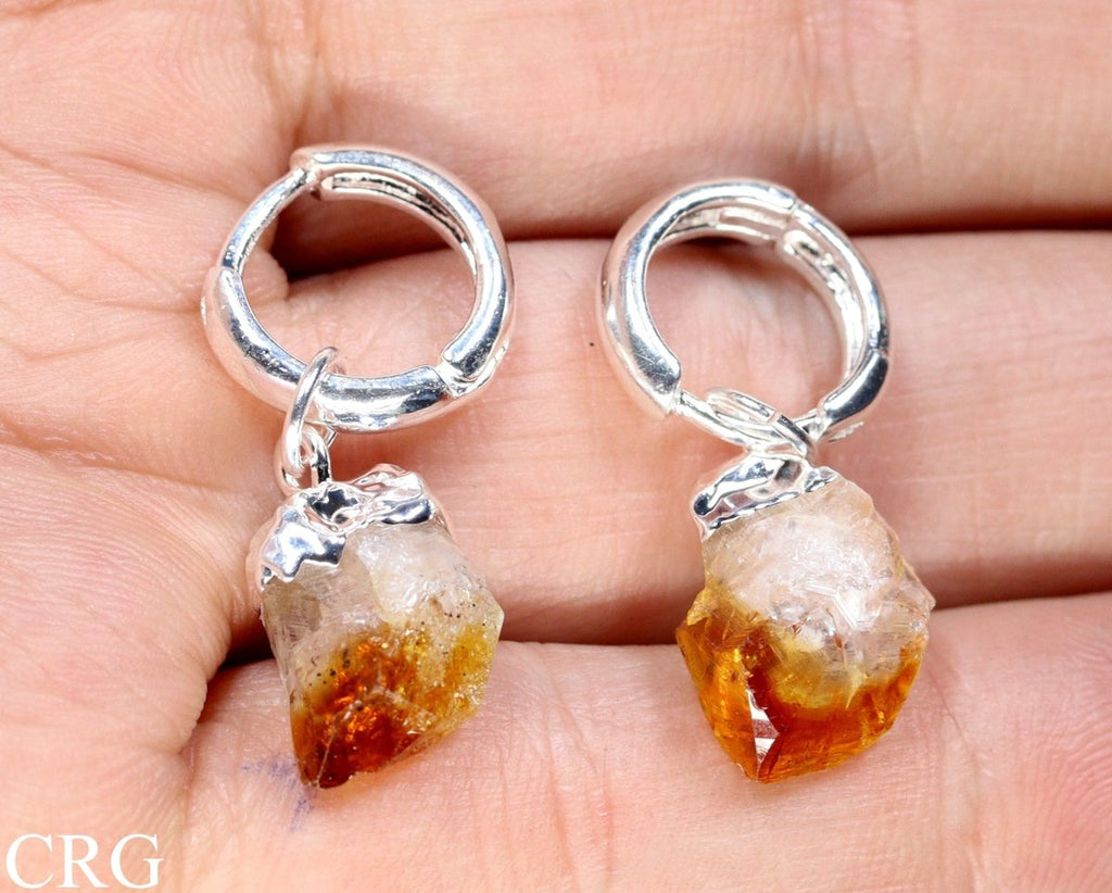 Citrine Point Earrings with Silver Plated Hoop Closures (1.25 Inches) (1 Pair)