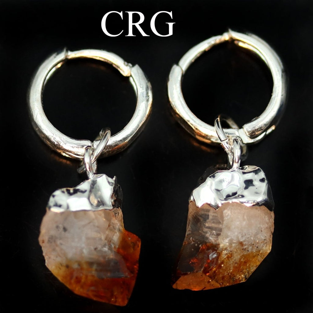 Citrine Point Earrings with Silver Plated Hoop Closures (1.25 Inches) (1 Pair)