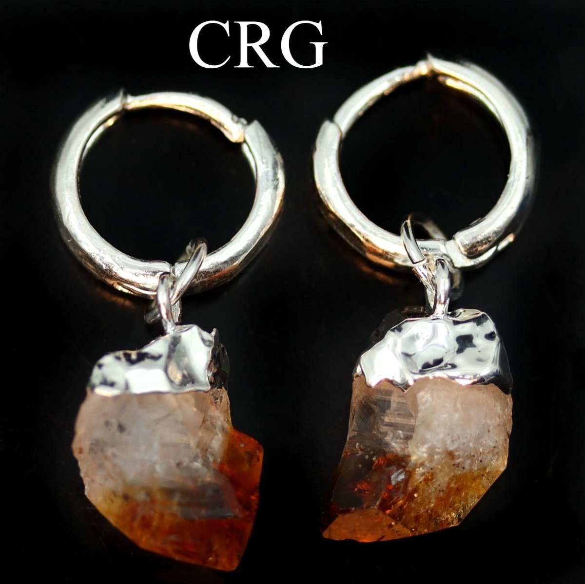 Citrine Point Earrings with Silver Plated Hoop Closures (1.25 Inches) (1 Pair)