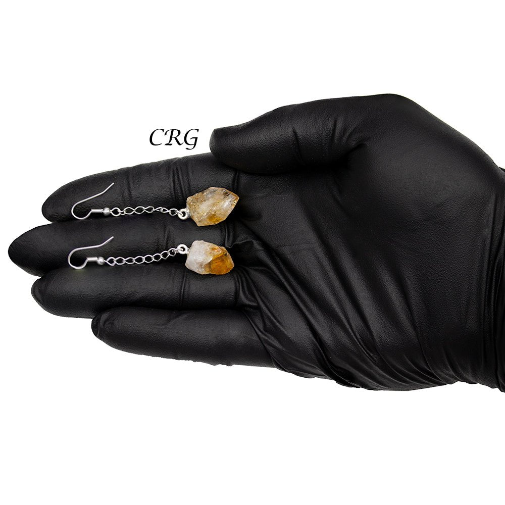 Citrine Point Earrings with Silver Plated Wire (2 Inches) (1 Pair)