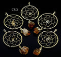 Citrine Point on Dream Catcher Pendant with Gold Plating (4 Pieces) Size 1 to 2 Inches Crystal Jewelry Charm