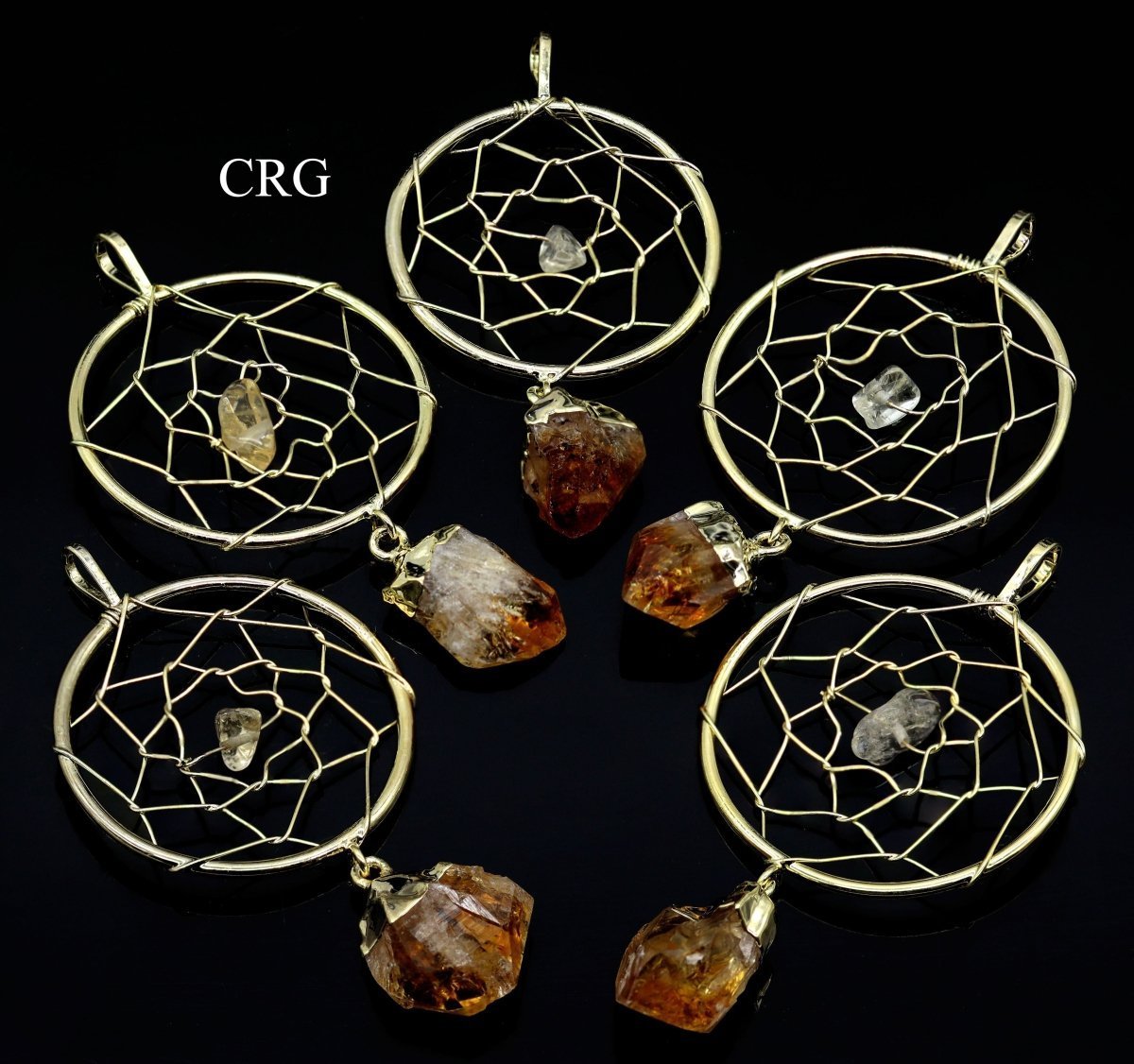 Citrine Point on Dream Catcher Pendant with Gold Plating (4 Pieces) Size 1 to 2 Inches Crystal Jewelry Charm