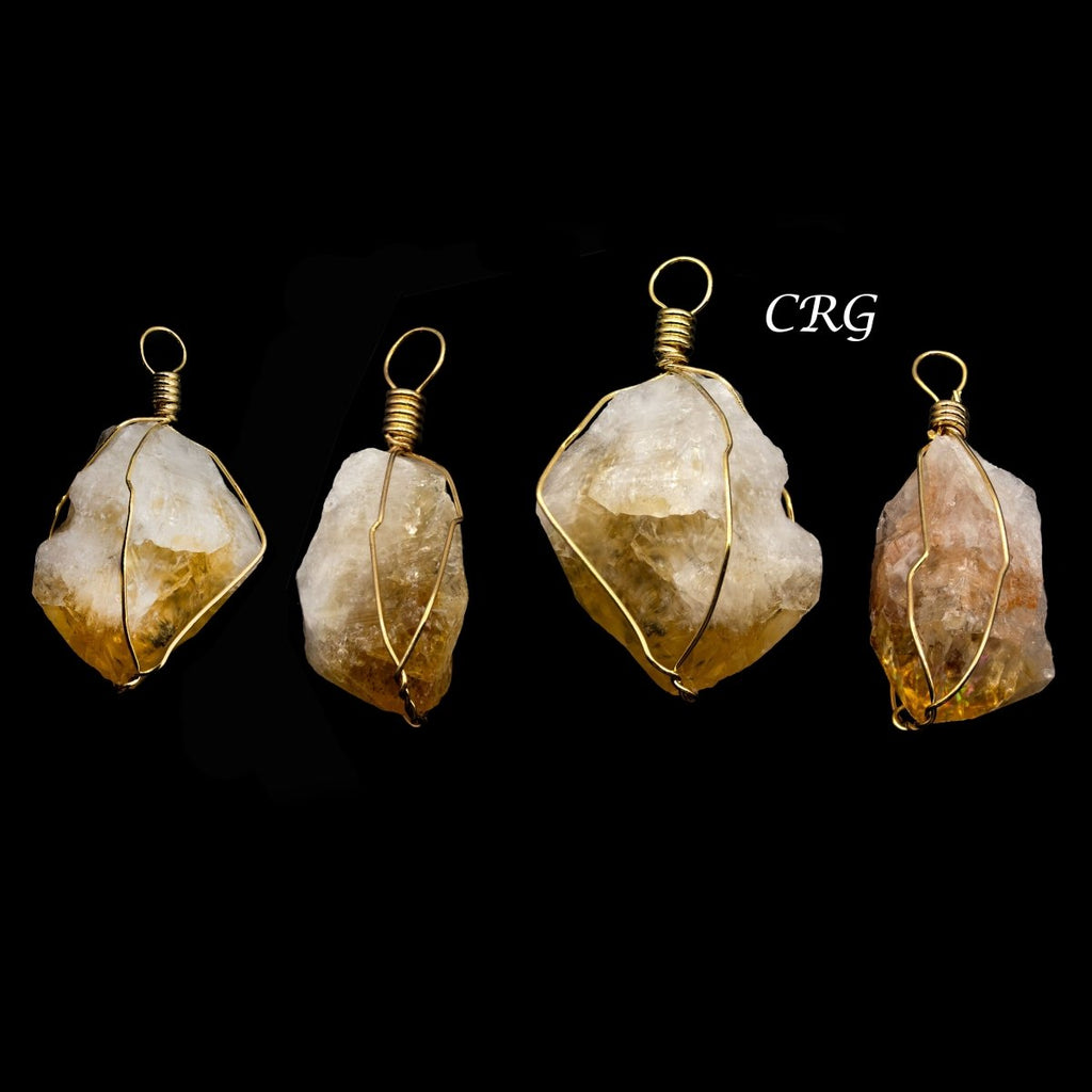 Citrine Raw Point Pendant with Gold Plated Wire Cage (1 To 1.5 Inches) (4 Pieces)