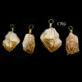 Citrine Raw Point Pendant with Gold Plated Wire Cage (1 To 1.5 Inches) (4 Pieces)