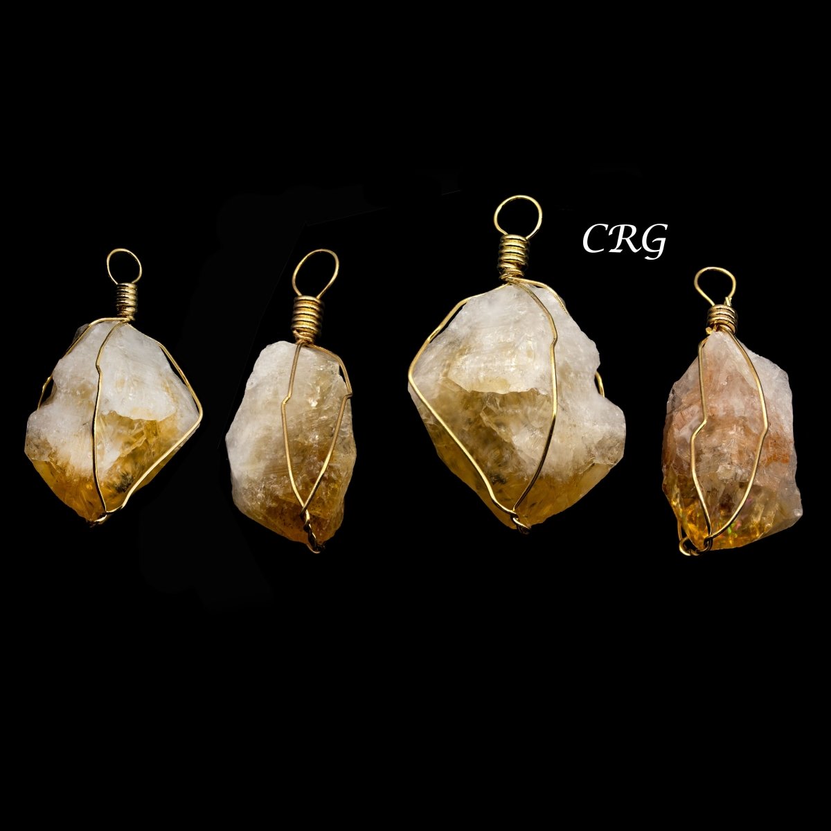 Citrine Raw Point Pendant with Gold Plated Wire Cage (1 To 1.5 Inches) (4 Pieces)