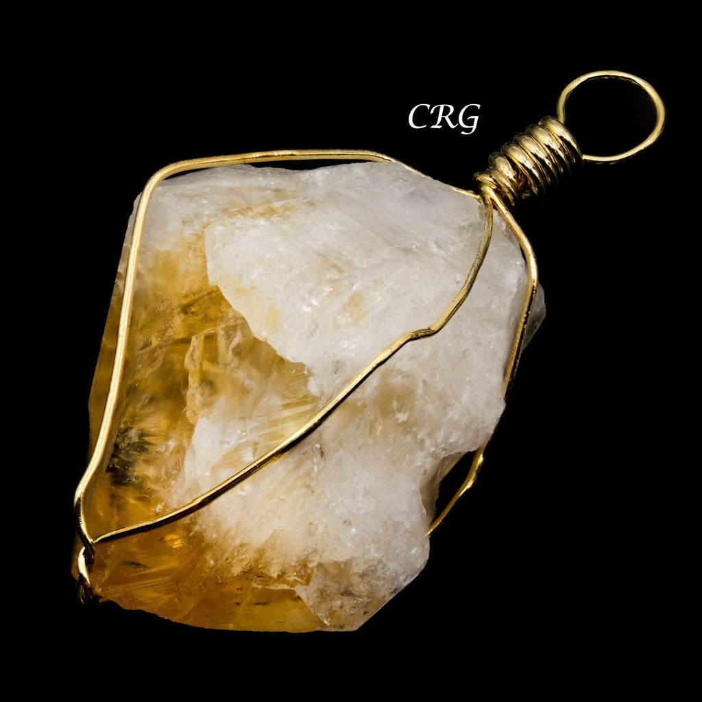 Citrine Raw Point Pendant with Gold Plated Wire Cage (1 To 1.5 Inches) (4 Pieces)