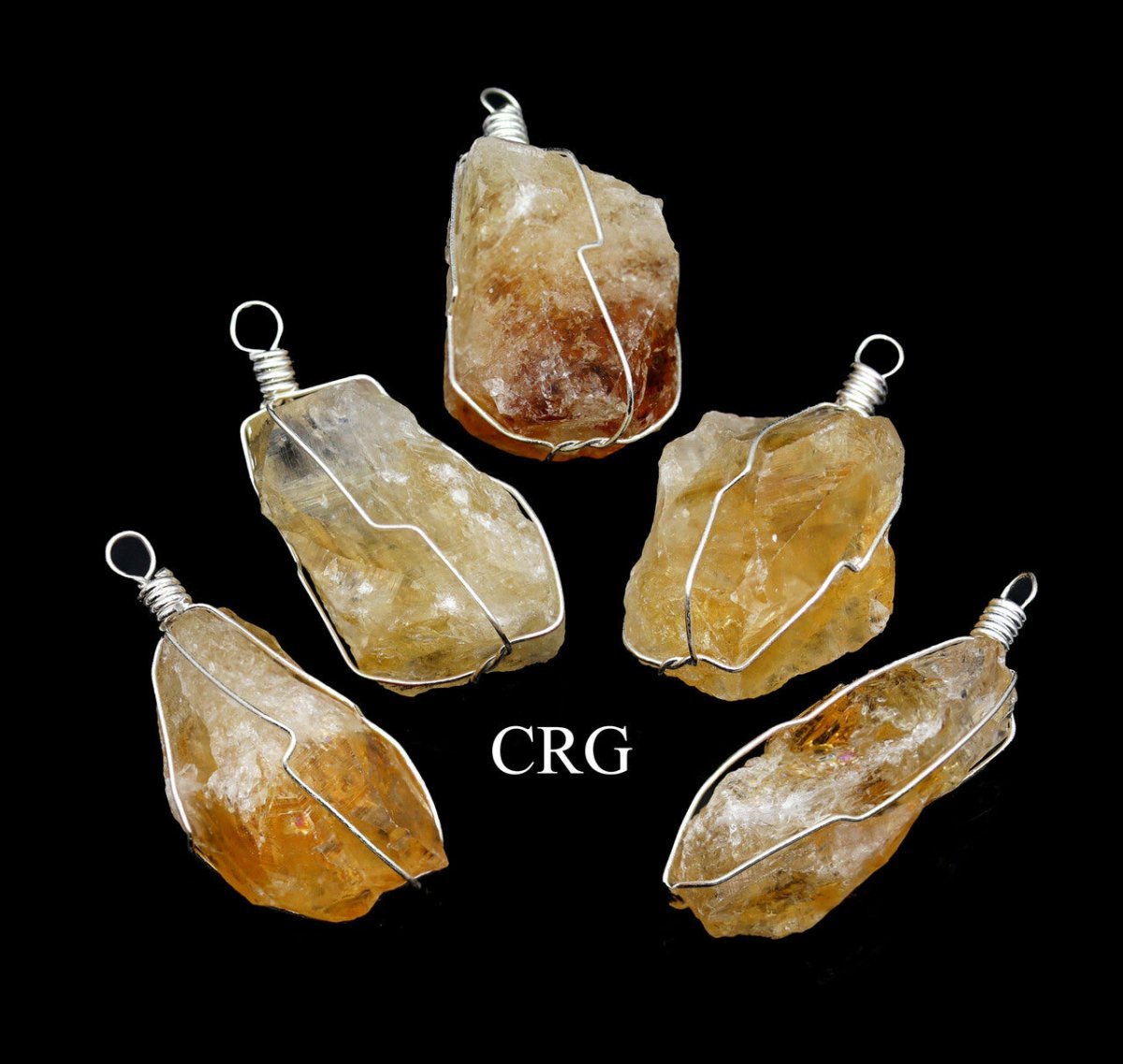 Citrine Point Pendant with Silver Plated Wire Cage (1 To 2 Inches) (4 Pieces)