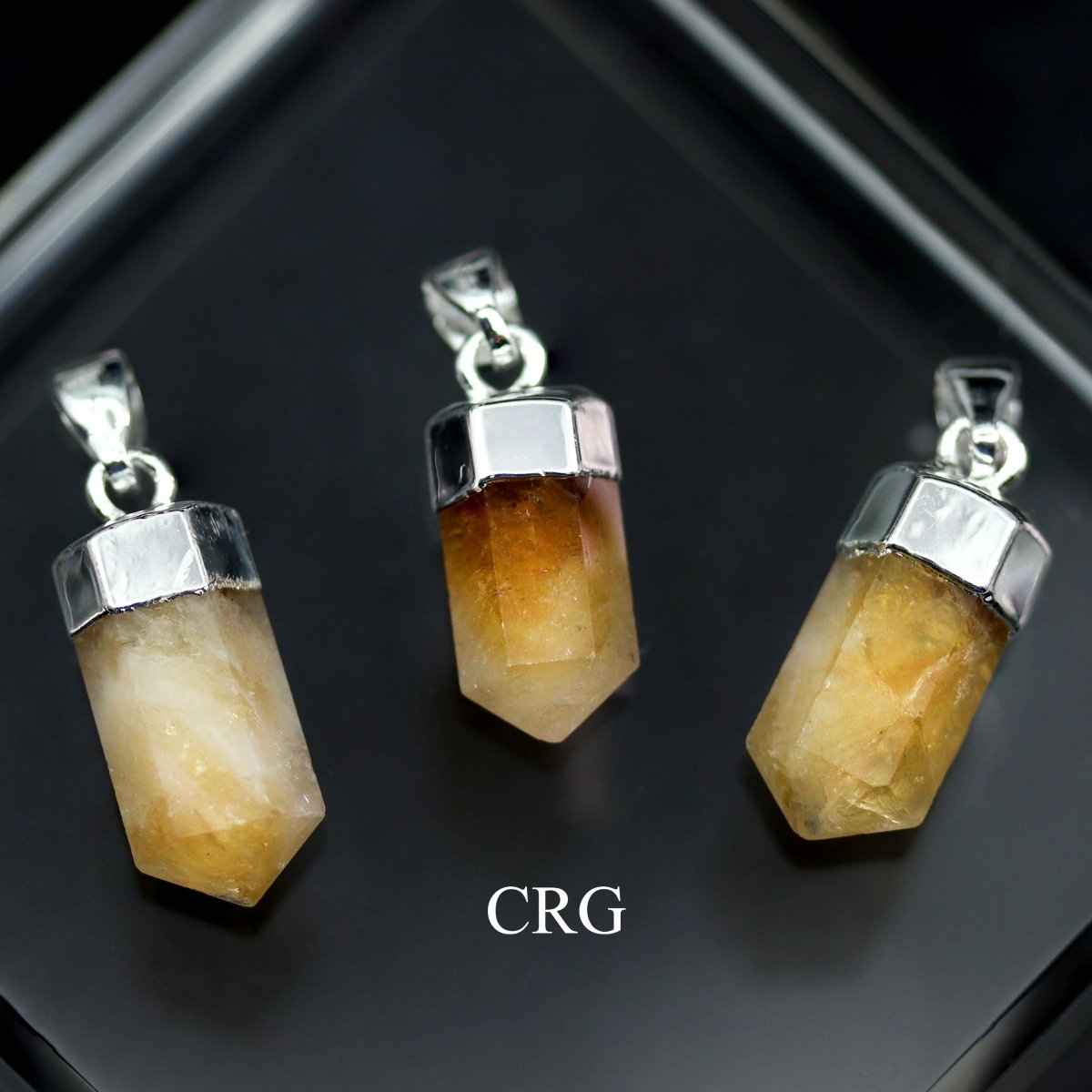 Citrine Mini Point Pendant with Silver Plating (0.5 Inch) (1 Piece)