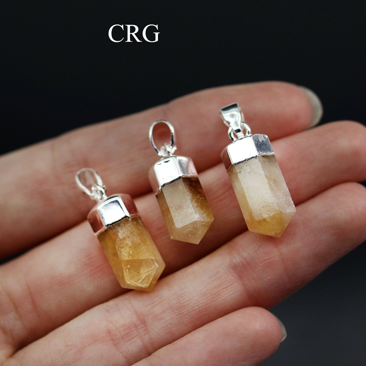 Citrine Mini Point Pendant with Silver Plating (0.5 Inch) (1 Piece)