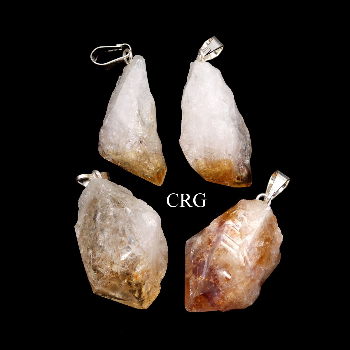 Citrine Raw Point Pendant with Silver Plated Bail (0.5 To 1 Inch) (4 Pieces)