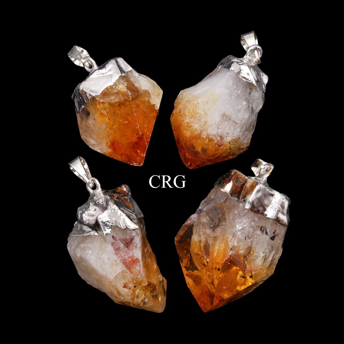 Citrine Raw Point Pendant with Silver Plating (1 Inch) (4 Pieces)