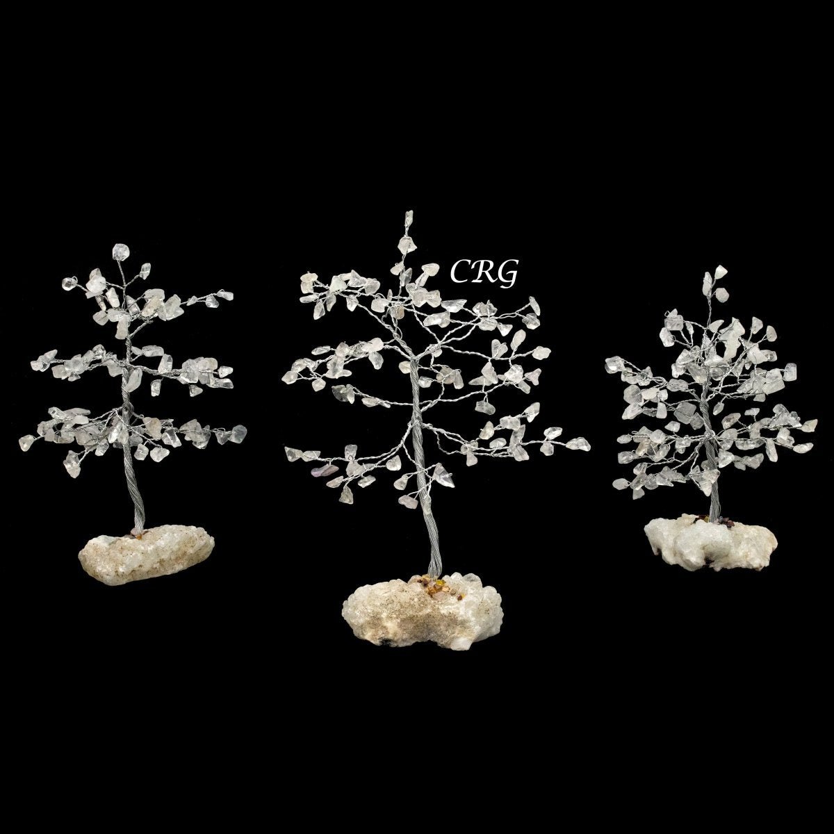 Clear Quartz 100 Chip Tree with Wood Base and Silver Wire (1 Piece) Size 9 Inches Crystal Gemstone Tree
