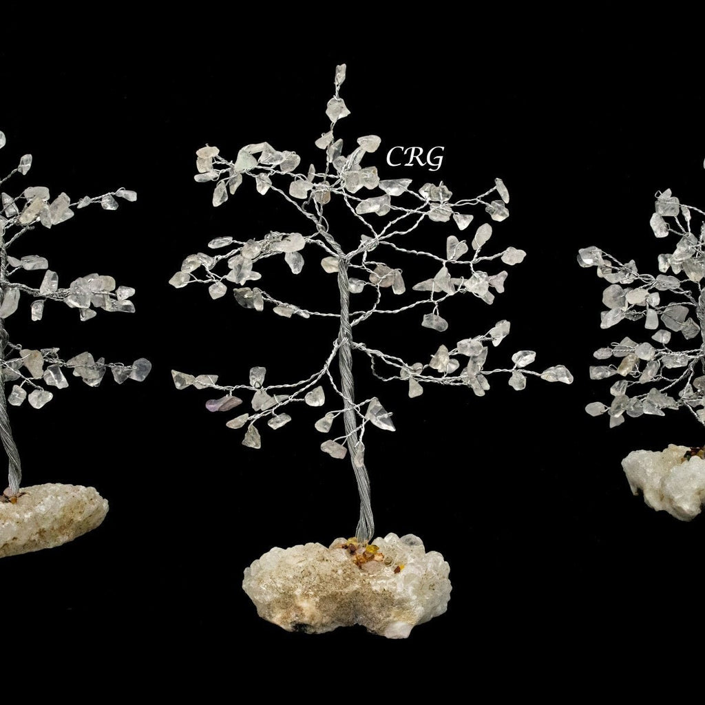 Clear Quartz 100 Chip Tree with Wood Base and Silver Wire (1 Piece) Size 9 Inches Crystal Gemstone Tree